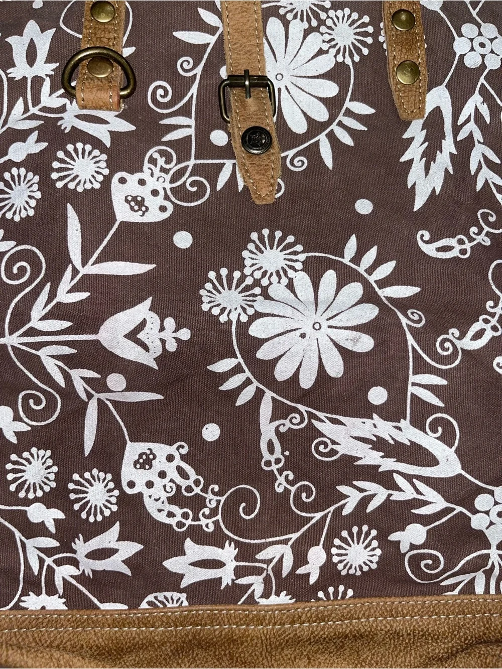 Myra Bag Canvas Large Floral Tote Bag with Tan Trim